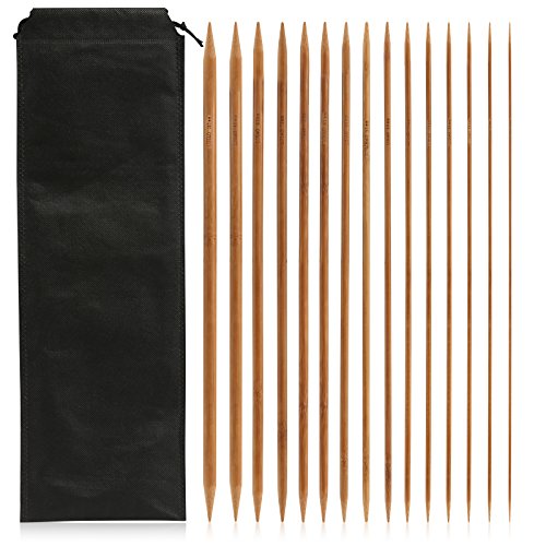 LIHAO 75 x Agujas de Bambú para Tejer Agujas de Punto Doble Afilados Tamaños 2mm - 10mm (35cm)
