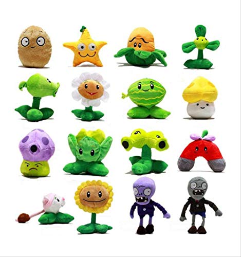 LINJIA Plantas Vs Zombies Juguetes 16 unids / Lote Juego Completo Plants Vs Zombies Juguetes de Peluche Colgante 13-20 cm muñecos de Peluche de Girasol Regalo niños