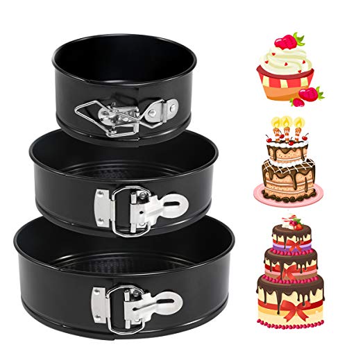 LinStyle Moldes para Pasteles, 3 Piezas (4"/ 7" / 9") Molde de Horno Desmontable/Sartén para Pasteles Cake con Doble Capa Antiadherente - Negro