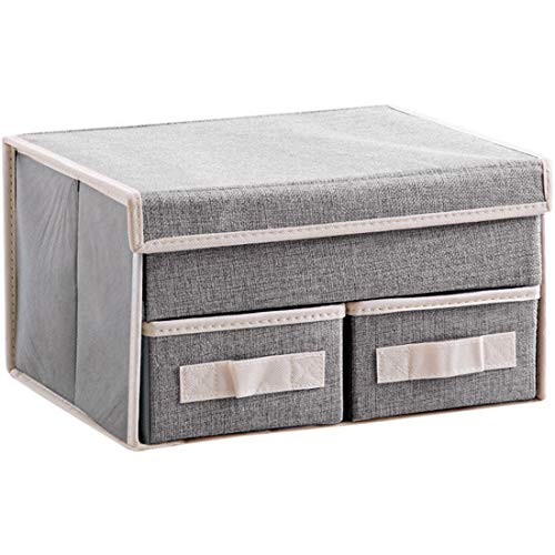 Liuzhou Organizador de Cajones para Ropa Interior Plegable Caja de Almacenamiento con Tapa para Calcetines Bufandas Sujetador Bragas Tela Cesta de Almacenaje Gris 32 * 24 * 18cm