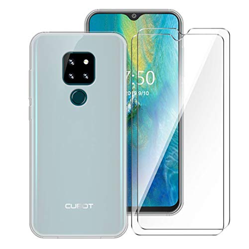 LJSM Funda para Cubot P30 + [2 Piezas] Protector de Pantalla Templado Film Película Protectora - Semi-Transparente Carcasa Silicona TPU Suave Caso Case para Cubot P30 (6.3") -Clear