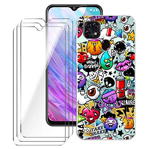 LJSM Funda para ZTE Blade 10 Smart + [3 Piezas] Vidrio Templado Película Protectora - Semi-Transparente Carcasa Silicona TPU Suave Caso Case para ZTE Blade 10 Smart (6.49") -XS40