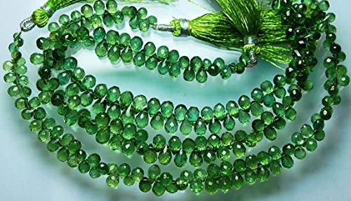 LKBEADS - Hilo completo de 20,3 cm, corte AAA superfino, calidad demasiado rara, difícil de encontrar gotas de apatita verde facetadas, tamaño aproximado de 7,5 – 5,5 mm