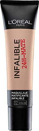 L'Oréal Paris 24H Mate, Base Maquillaje Matificante Larga Duración, Tono de Piel Claro 12 Naturel Rosé - 35 ml