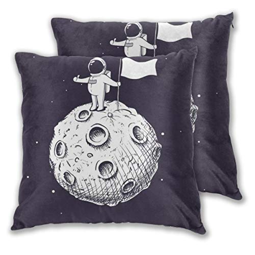 LOSUMIGE 2 Pack Funda de Almohada Astronauta científico Astronauta Mano Astronauta ha Puesto Vintage Estrella en Vestido de Ciencia Lunar de Galaxia Lino Suave Cuadrado Sofá Cama 45cm x 45cm