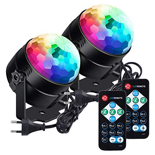 Luces de fiesta LUNSY activadas por sonido con control remoto Dj Lighting RGB Disco Ball Light, lámpara estroboscópica 7 modos Stage Par Light para Home Room Dance Parti