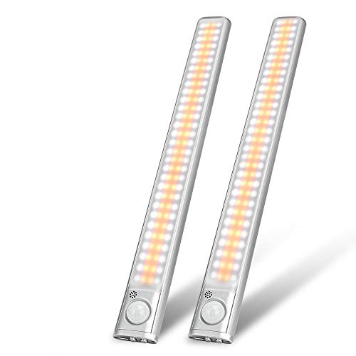 Luz LED con Sensor de Movimiento, 2 Piezas Luz Armario 160 LED con Tira Magnética, Recargable Luz LED Adhesiva, Luces para Armarios/ Cocina/ Escalera/ Garaje/ Pasillo/ Emergencias (#1)