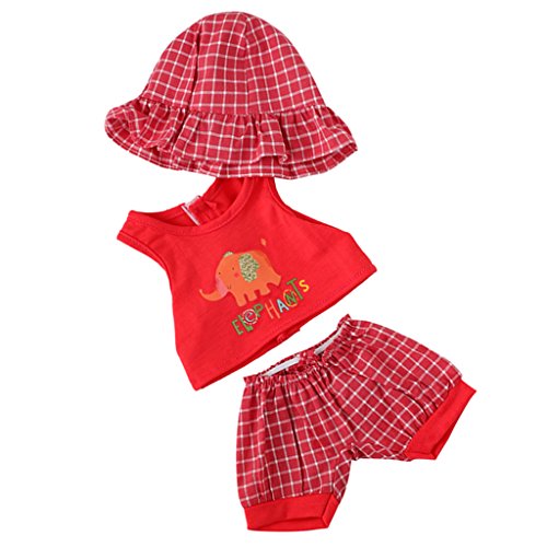 MagiDeal Set Traje Precioso Elefante Amarillo Impreso Pantalones Cortos a Cuadros y Sombrero para Muñeca 18 Pulgadas