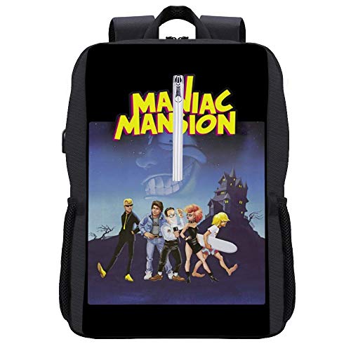 Maniac Mansion Cover Mochila Daypack Bookbag Laptop School Bag con puerto de carga USB