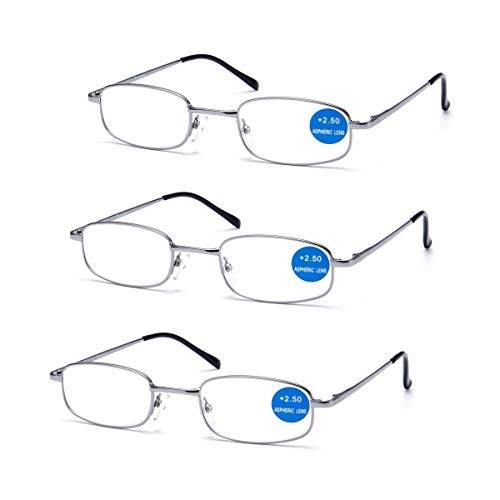 Marco de metal impecable y visión cristalina – Viscare paquete de 3 gafas de lectura con bisagras de metal para hombres y mujeres, marco completo con 3 bolsas, 1 paño + 2.00