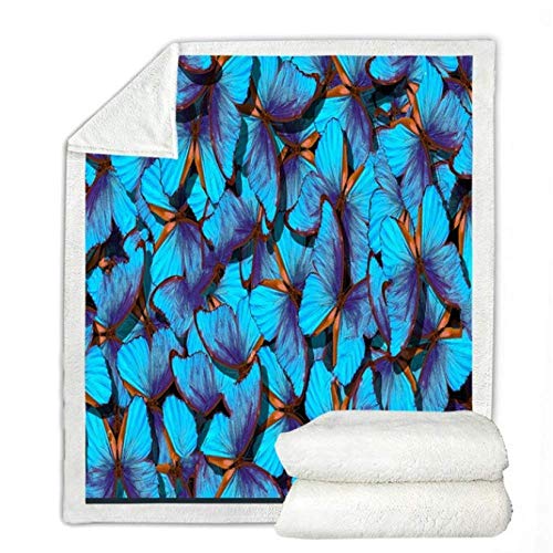 Mariposa Sherpa Manta de lana Mariposa azul Manta de felpa Manta colorida Hermosa Mariposas brillantes Manta de sofá 150 * 200Cm