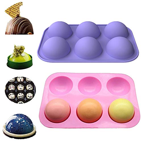 MEIbax 6 Hole DIY Molde de Silicona semiesfera Medio, 2 Paquetes de Molde para Hornear para Hacer Chocolate, Pastel, gelatina, Mousse de cúpula