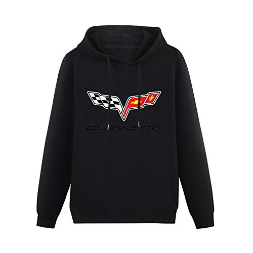 Men's Warm Hoodies Chevy Corvette C6 Logo Born In The USA Hoodies Long Sleeve Pullover Loose Hoody Sweatershirt Black M