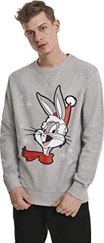 MERCHCODE Bugs Bunny Christmas Crewneck - Sudadera para Hombre, Hombre, Sudadera, MC399, Gris, Medium