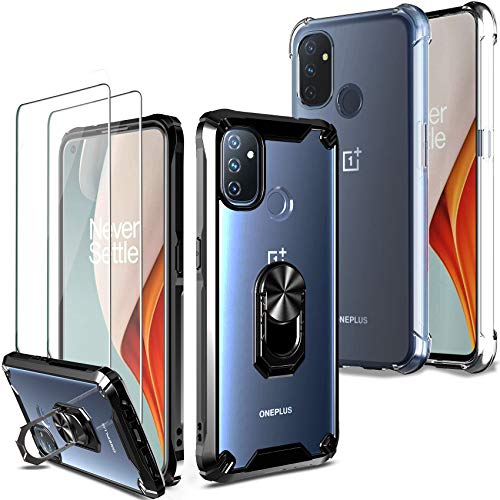 Milomdoi [4 Articulos] 2 Pcs Funda para OnePlus N100 + 2 Pack Cristal Templado [Parte Posterior de plástico Duro&Marco de 360°TPU Flexible + TPU Funda] [Grado Militar] para OnePlus N100-Negro