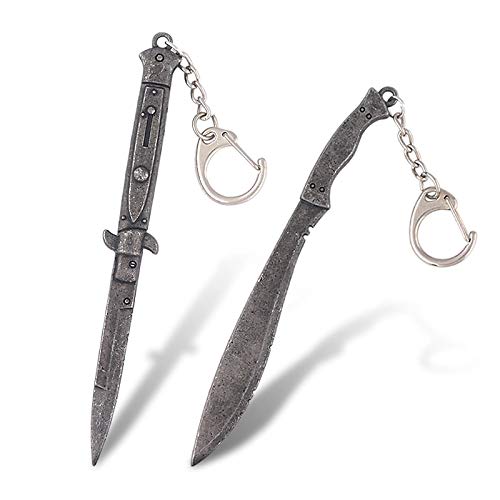 MINTUAN 2 Piezas The Last of US 2 Ellie Switchblade Machete Llavero Stiletto Bayoneta Cuchillo Modelo de Arma Llavero para Hombres Llavero de Coche joyería