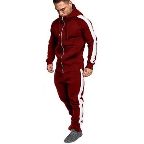 Miwaimao - Traje casual con cremallera para hombre Rojo Vino Tinto M