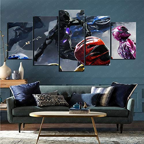 mmkow Juego de 5 piezas de pintura enmarcada película Power Rangers (2017) decoración del hogar artista decoración del hogar 50 x 100 cm (enmarcado)