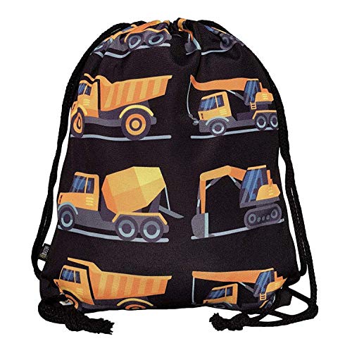 Mochila HECKBO® niños, jóvenes | Negra, Estampada con 8 vehículos de construcción | para el jardín de Infancia, la guardería, Viajes y Deporte | Mochila, Bolsa de Juguetes, Bolsa de Deportes