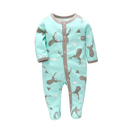 Mono ReciéN Nacido 0-12 Meses Pijama Suave De Mezcla De AlgodóN De Manga Larga Traje De Escalada Animal Print De Dibujos Animados Mamelucos Casuales Suministros para BebéS Petos(0-3 Meses,Azul)