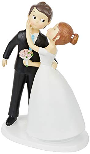 Mopec Y971 - Figura para tarta de boda, pareja de novios beso, 21 cm, color blanco roto