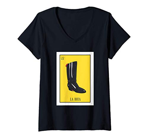 Mujer La Bota Lotería La Bota Tarjeta De Bota Lotería Mexicana Camiseta Cuello V