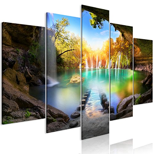 murando Cuadro en Lienzo Paisaje Gruta 225x112 cm Impresion en Calidad fotografica - 5 Partes - Cuadro en Lienzo Tejido-no Tejido – Cascada c-A-0127-b-m