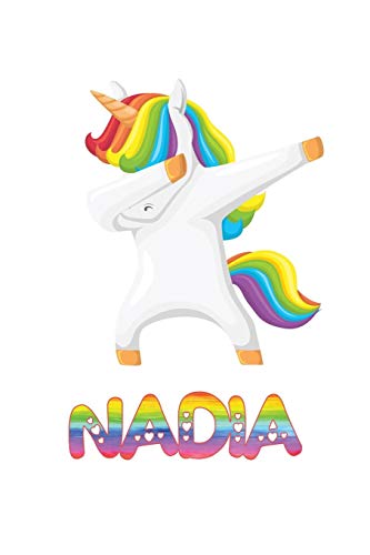 Nadia: Nadia 6x9 Journal Notebook Dabbing Unicorn Rainbow