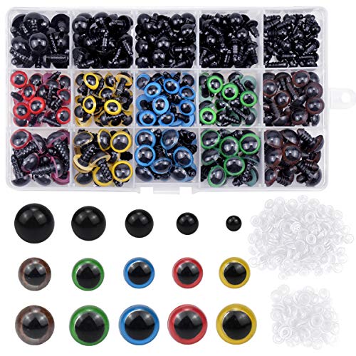 NATUCE 310PCS Coloridos Vistoso Ojos de Seguridad Ojos de Plastic, 6-12mm Ojos Seguridad de Plástico, Ojo de Seguridad, Vistoso Ojos de Seguridad Ojos de Plastic con Arandelas para Hacer Muñecas