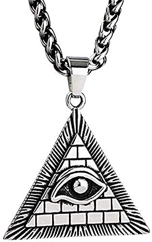 NC110 Collar El Ojo del Diablo del Omnisciente Colgante Collar de Triángulo de Acero Inoxidable para Hombres Collar de Joyería Longitud 70Cm