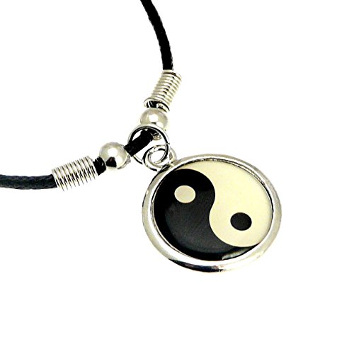 Neptune Giftware Color Plata metálico símbolo de Yin Yang Colgante de Collar de cordón - Collar de Longitud de Aproximadamente 42 cm