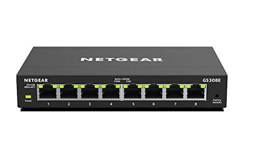 Netgear GS308E - Switch Conmutador de Red de 8 Puertos Gigabit Ethernet Smart Managed Plus Gestionado, Negro