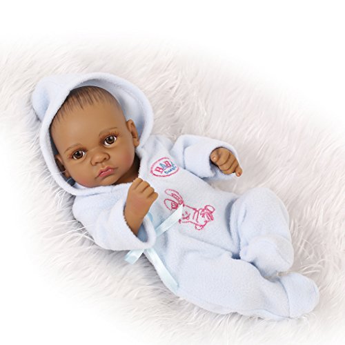 Nicery Peau Reborn Bébé Bain Poupée Indien Noir Style Vinyle Silicone Simulation dur 10inch 26cm Enfant étanche Jouet Blue Garçon Avec Les yeux acryliques Baby Doll Cadeau de Noël