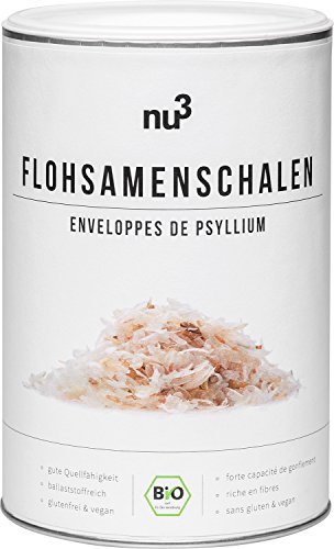 nu3 Cáscaras de Semillas de Llantén - 260 g de psyllium orgánico molido - Pepitas ricas en fibra - Ideal para espesar batidos - Complemento para muesli y cereales - Ingrediente para hornear sin gluten