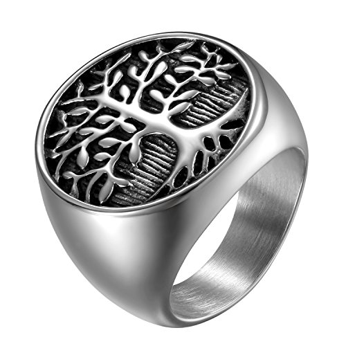 OIDEA Anillo Hombre Vintage Acero Inoxidable Arbol de la Vida Biker Grabado Anillo Compromiso Boda Banda Anillo Ring tamaños 13 (22.3 mm)