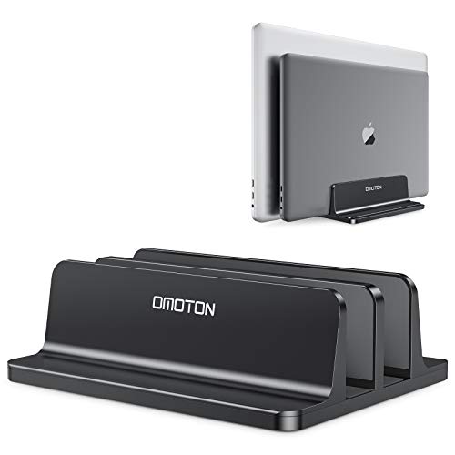 OMOTON Soporte Portátil Vertical Dual, Soporte Laptop de Aluminio con Base Ajustable, Compatible con Macbook, Huawei, Lenovo, DELL y Otros Portátiles y Netbooks, Negro