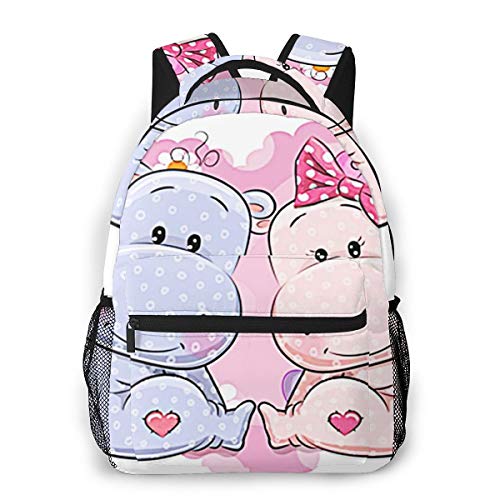 OMQFEW Mochilas Portatil 14 Pulgadas, Resistente al Agua Casual Mochila, Multifuncional Mochila de Gran Capacidad para Hombre Mujer Escolar Trabajo Viajes Hipopótamos Animales