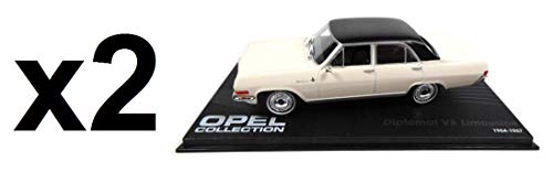 OPO 10 - Set of 2 Identical Miniature Cars: Opel Diplomat A V8 White Limousine Scale 1:43 -Ref 04