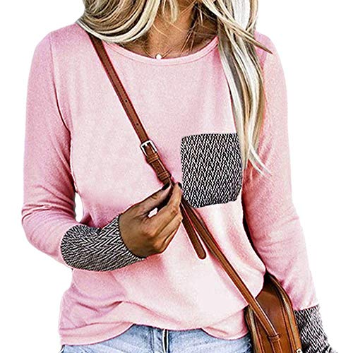 Otoño Mujer Color sólido Cuello Redondo Bolsillo Suelto Mujer Casual Camiseta