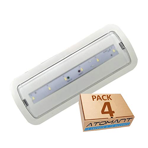 Pack 4x Luz de Emergencia LED empotrable o superficie 3W, Bateria Automatica 200 Lumenes. 3 Horas de Autonomía. Color Blanco Frío (6500K).