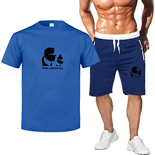 Pantalones Cortos Deportivos Karl Lagerfeld Traje de Ropa Deportiva Estampado de Dibujos Animados Camiseta Casual Pantalones de Chándal Conjunto de 2 Piezas Ropa Deportiva para Correr Unisex, WSG,