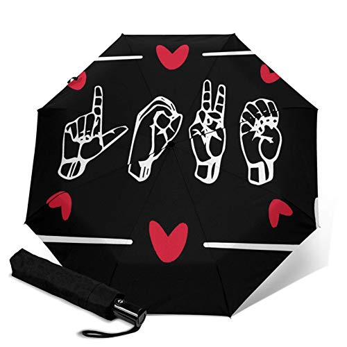 Paraguas automático con signo de amor para dedos, protege la pantalla del sol gruesa, resistente al viento, paraguas pequeño, ligero, plegable para mujeres y hombres al aire libre