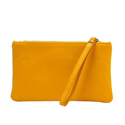 Parubi, Bolso de Mujer de Mano, de Piel auténtica Sauvage, Fabricado en Italia, Modelo Aura, Bolso pequeño Clutch con Lazo para la muñeca, para Mujer, Muchacha, Estilo Elegante, Amarillo