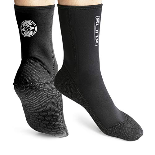 PAWHITS - Calcetines de neopreno de 3 mm, térmicos, antideslizantes, unisex - para buceo, esnórquel, natación, surf, navegación, kayak, Unisex, negro, L