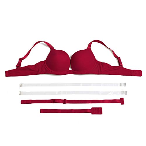 Peach-girl 2020 - Sujetador sexy para mujer con push up de silicona invisible con aros ajustados, tamaño grande - Rojo - 70D