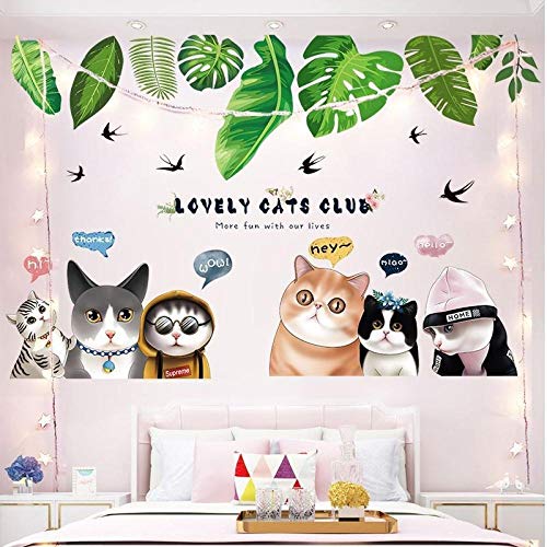 Pegatinas de pared poster girl background wall personalidad diseño impermeable-Extra large_Green Leaf + Cat Starman [Enviar Cat Switch Sticker] —Q