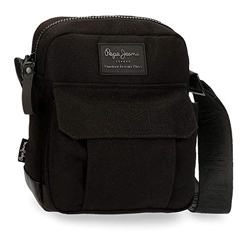 Pepe Jeans Denton Bandolera Mediana Negro 17x22x6 cms Poliéster Reciclado