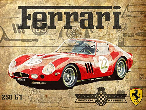 Placa de metal para publicidad vintage de Ferrari GTO (3) de 25,4 x 20,3 cm, diseño retro