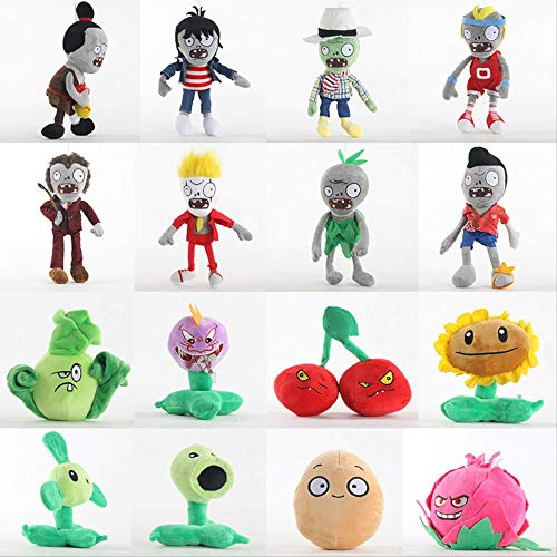 Plantas Vs Zombies Juguetes 16 unids / lote 30 Cm Plants Vs Zombies Pvz Peluches Decoraciones de zombis barbudos Muñeco de peluche de girasol Juguete de peluche suave para niños Regalo para niños