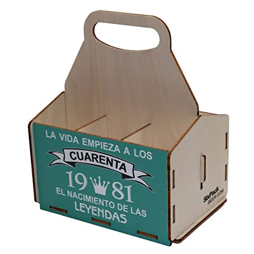 Portacervezas de madera, paquete de seis cervezas, caja portadora de seis, portacervezas de seis, regalo cerveza, cumpleaños 40 años, regalo 40 años, de madera, 40 cumpleaños, cumpleaños hombre, 1981